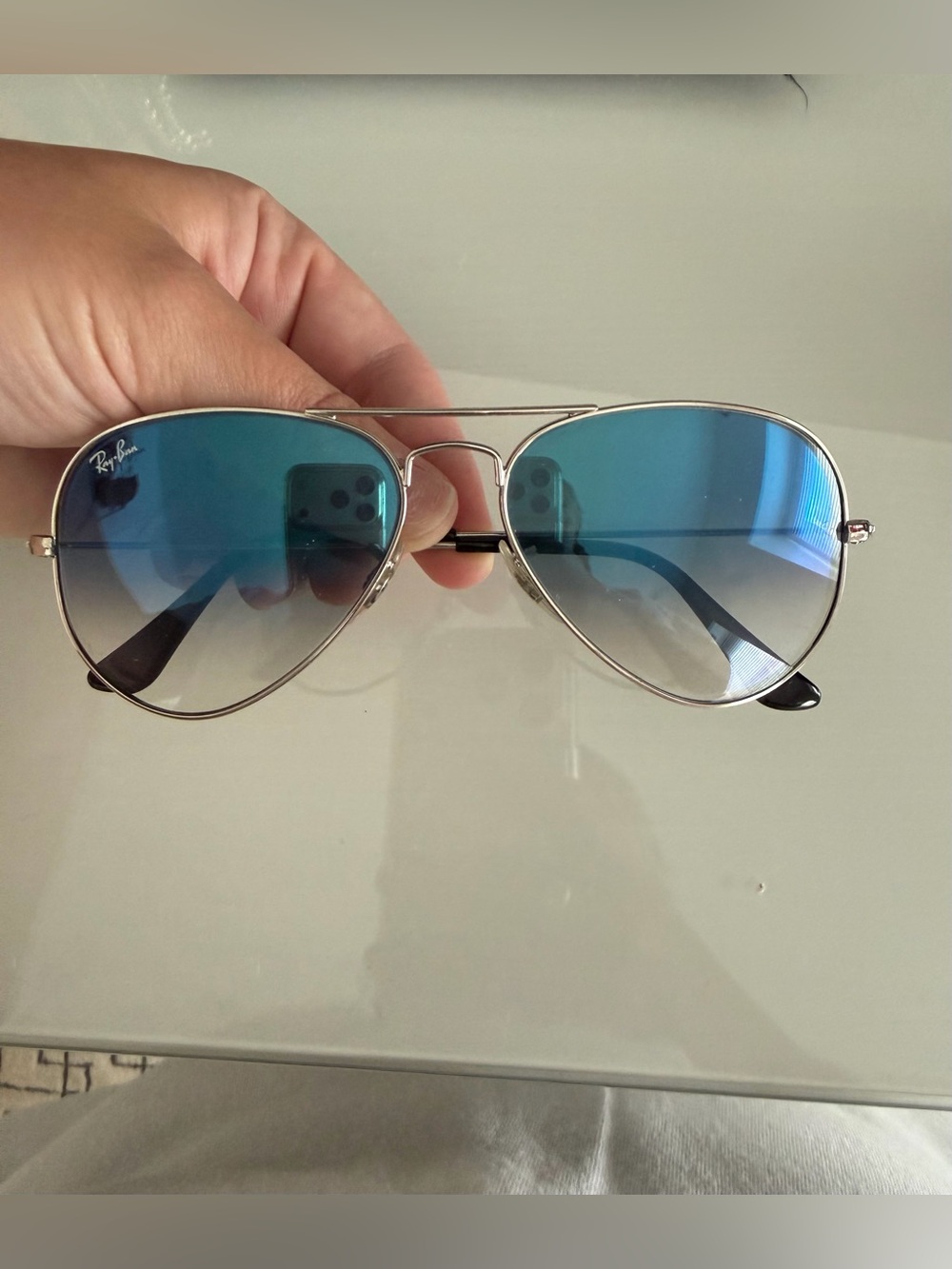 Ray-Ban Silver Frame Sunglasses with Blue Gradient Lenses